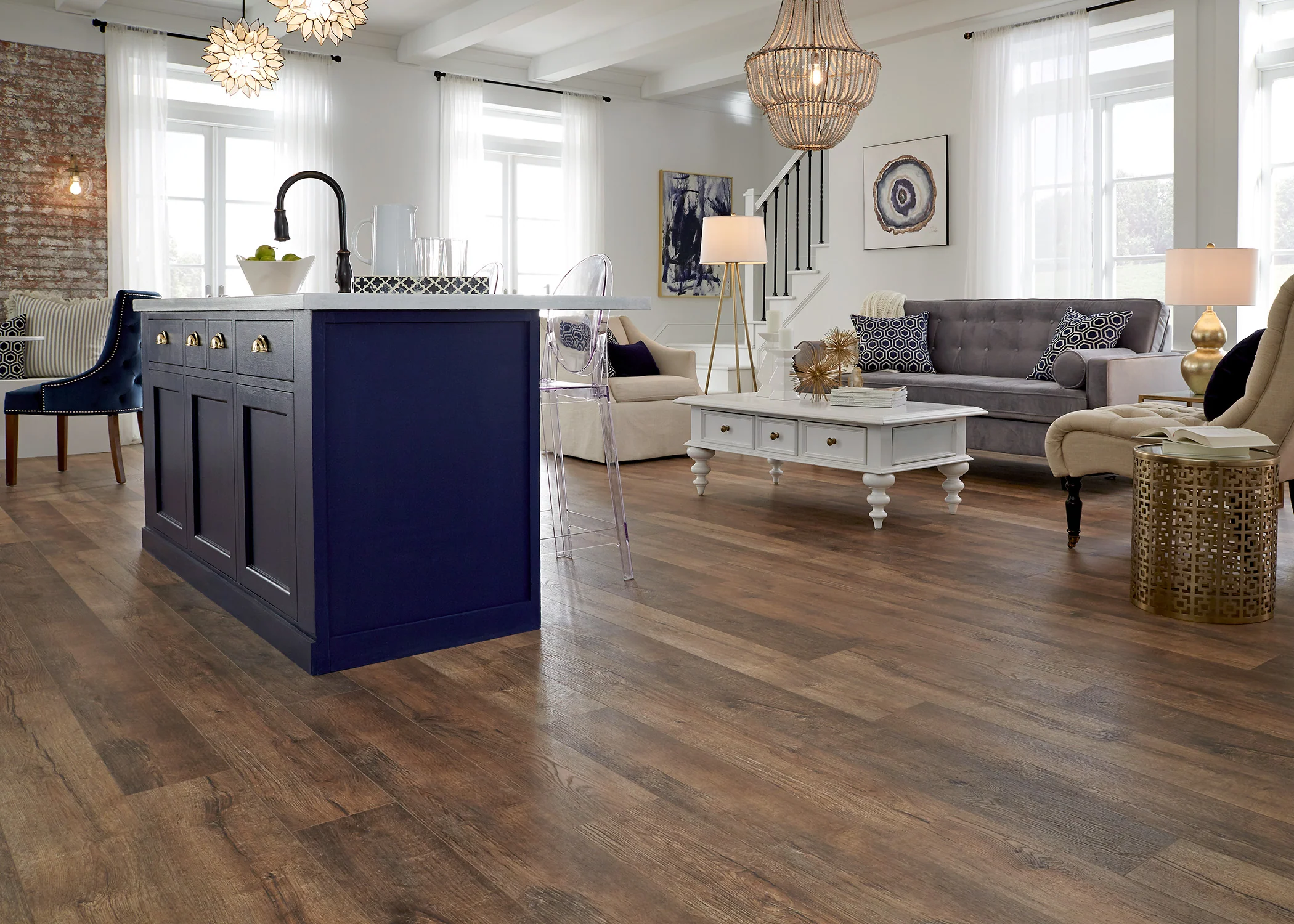 12mm Copper Valley Chestnut w/ pad Water-Resistant Laminate Flooring 7.48 in. Wide x 50.6 in. Length