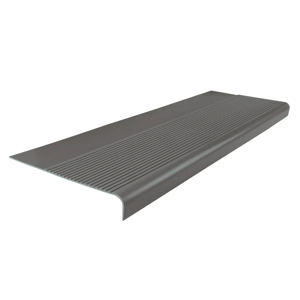 Rubber Light Duty Rib Design Stair Tread Round Nose 12.63" x 48" Charcoal