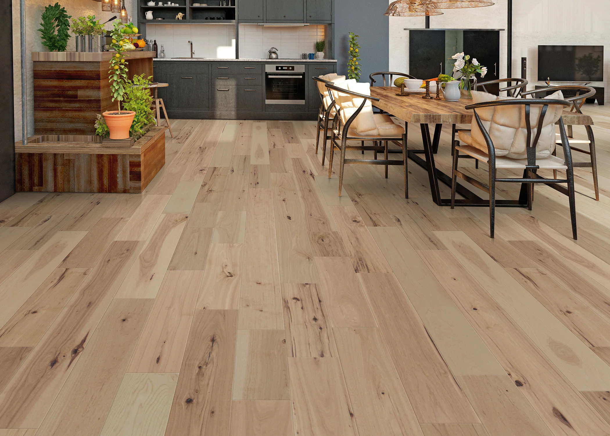 1/2 in. Nautilus Hickory Wire Brushed Prefinished Engineered Hardwood 7.4 in. Wide