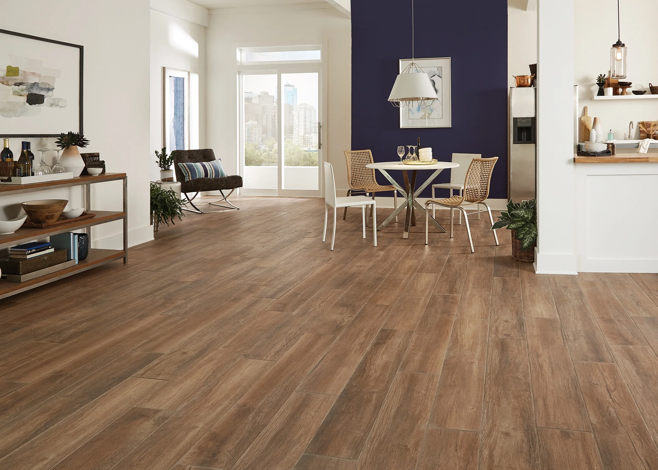 9 in. x 48 in. Brass Haven Oak Porcelain Tile