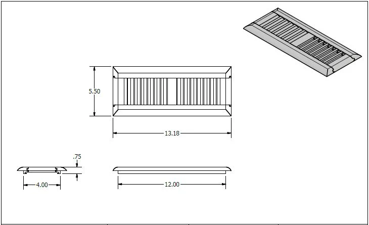 4" x 12" Red Oak Drop In Grill